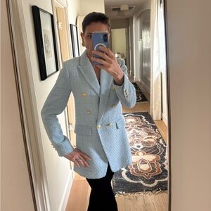 Jason Wu Pastel Blue Double Breasted Tweed Jacket Gold Buttons Size S